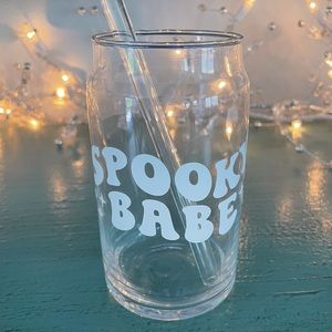 Handmade 16oz glass w/ glass straw / ✨ Spooky Babe 🎃